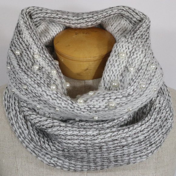 Ashley Stewart Chunky Knit Pearls Infinity Scarf - Picture 1 of 4